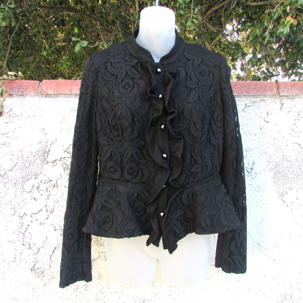 Inc Black Lace Overlay Stretch Rayon Jacket M